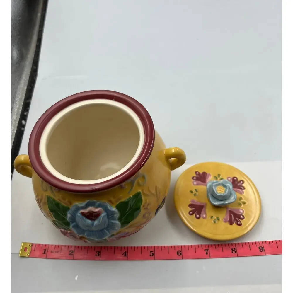 Jim Shore Heartwood Creek Crock Jar W Lid Ceramic Floral Cottage‎ Core Folk Art